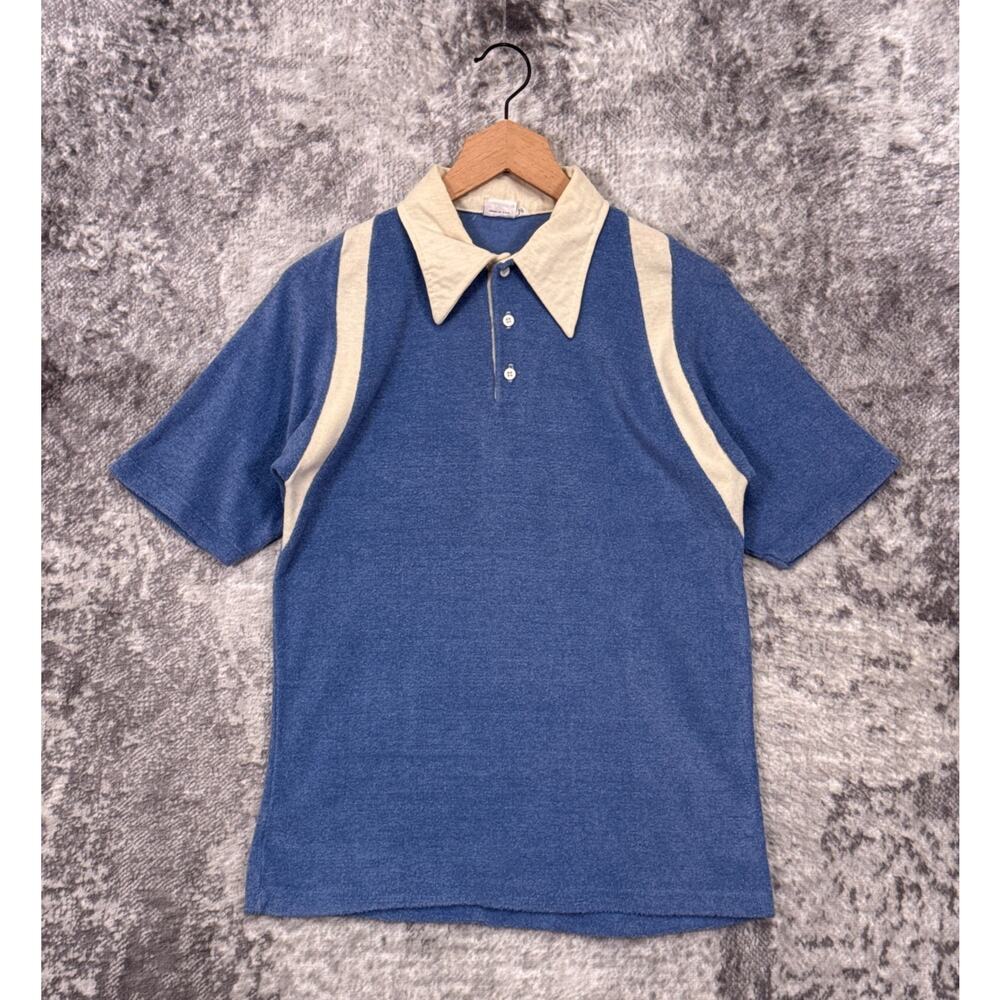 Vintage Sundek Shirt Small Mens Blue Terry Towel Cloth Retro Polo